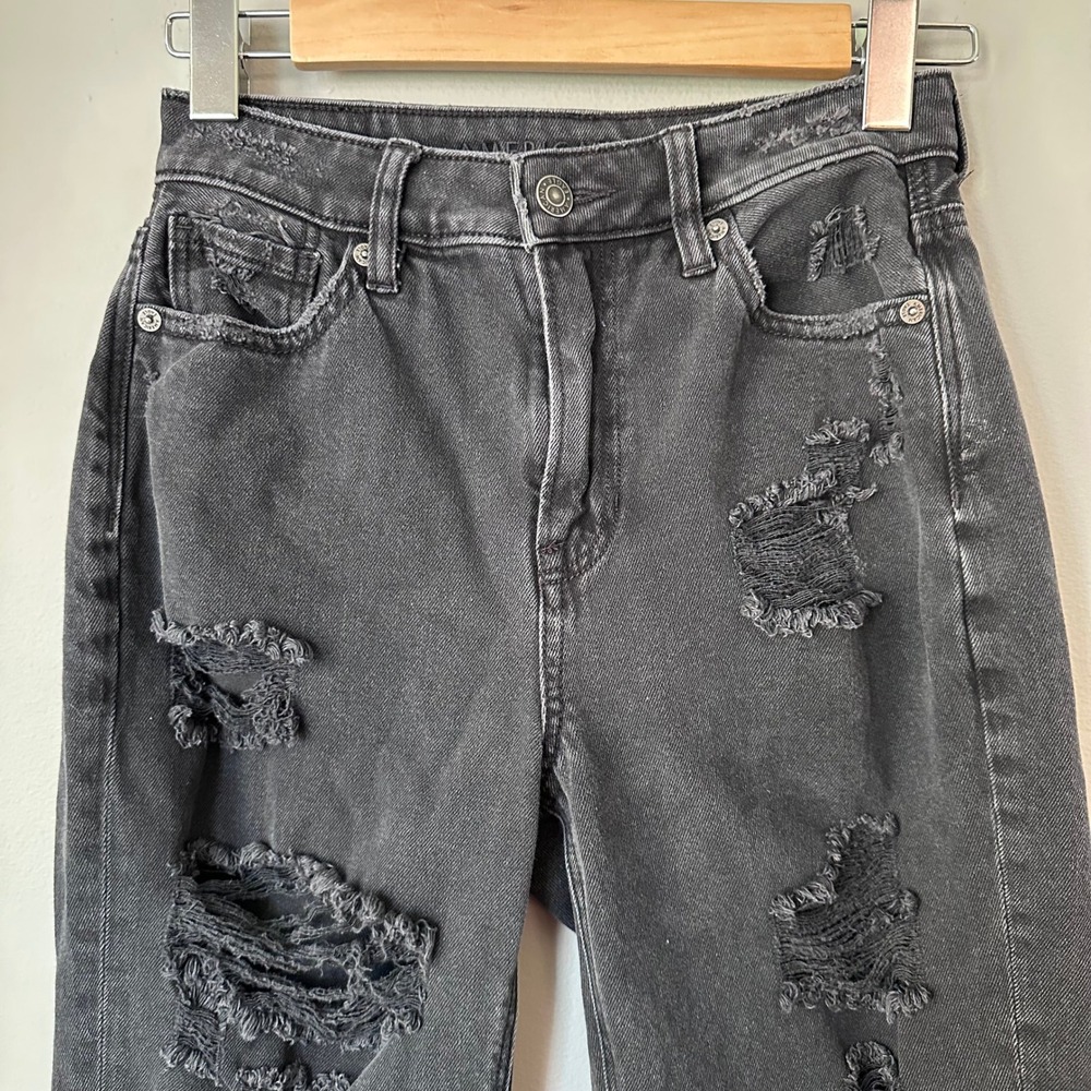 Women Jeans 0 Black Distressed Holes Punk Goth Emo Rock‎ Grunge American Eagle